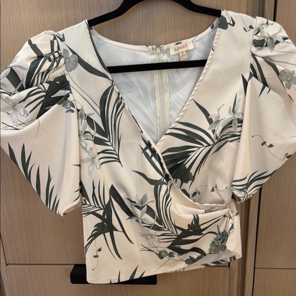 Apiece Apart Cream Floral Wrap Top